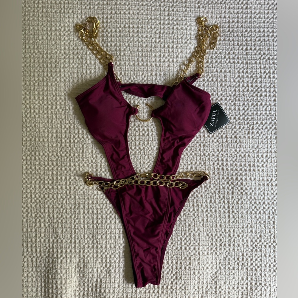 NWT! Burgundy Chain One-Piece Swimsuit from Zaful